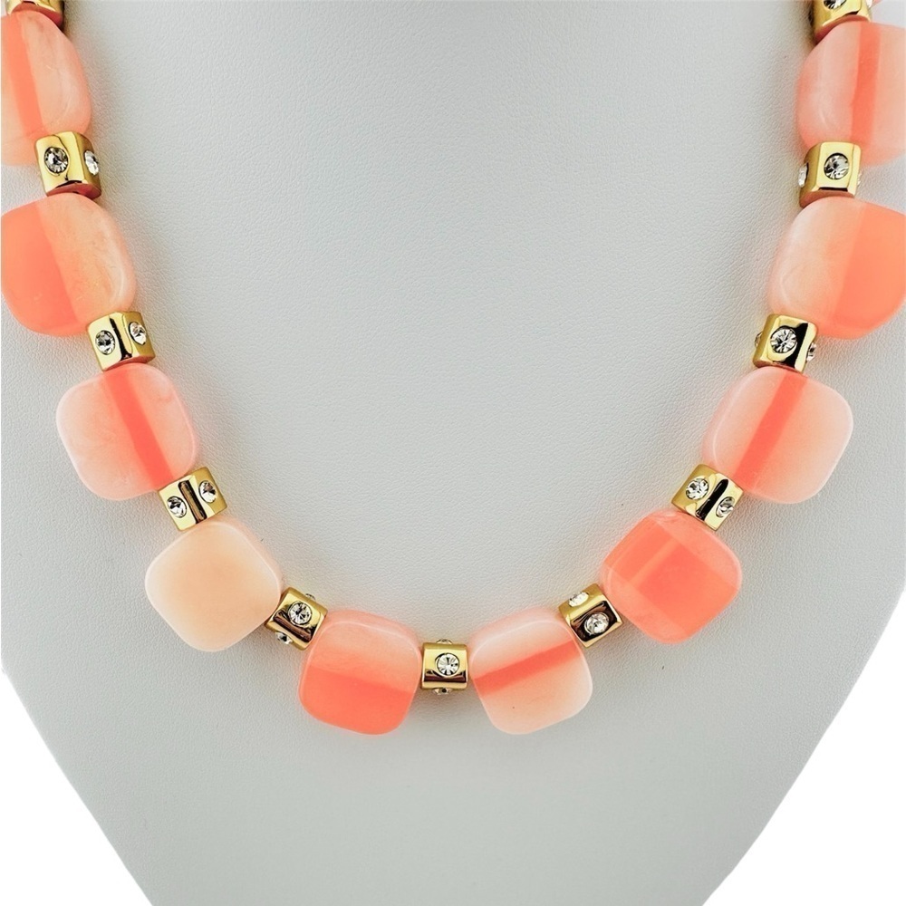 NWT Kate Spade Necklace, Peach Two Tone Gold Tone & Rhinestone Spacers - Picture 3 of 7